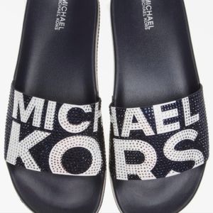 Michael Kors, size 9, Gilmore Black and white, Bling slides